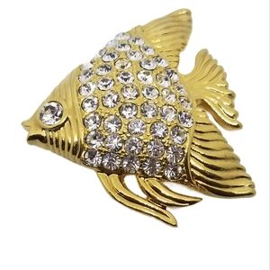 VINTAGE 1980S GOLDTONE & CRYSTAL ANGEL FISH BROOCH